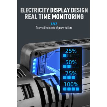 Black LED Searchlight - Rechargeable Handheld Spotlight, 500m Range, Long Lasting