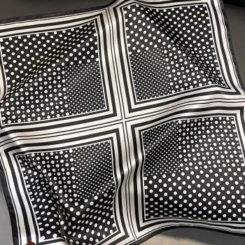Black Polka Dots 53cm Silk Scarf - 100% Mulberry Silk, Floral Print, Women's Square Scarf Shawl (Style 5)