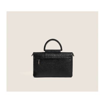 Black Elegant crocodile embossed clutch - with metal top handle and shoulder strap