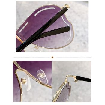 2-PCS Gold frame double gray film Oversized Aviator Sunglasses - Unique Cutout Design