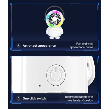 Green Astronaut Portable Fan - USB Rechargeable Desk Fan with RGB Night Light