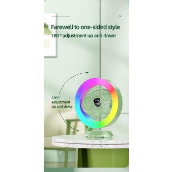 White RGB Desktop Fan - USB Rechargeable, 3-Speed, 180° Adjustable, LED Light