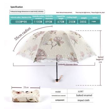 Apricot yellow Elegant Lace Parasol - UV Protection, Sun & Rain Umbrella, Tri-Fold Design