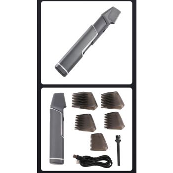 Grey Men's electric hair trimmer with retractable design and USB charging