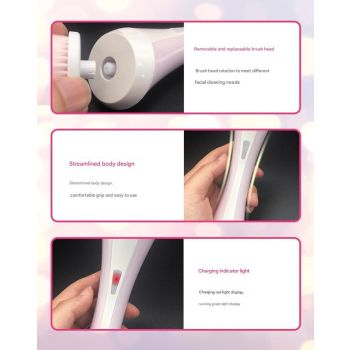 Pink Rechargeable Facial Cleansing Brush Kit with 4 Heads & Charging Dock