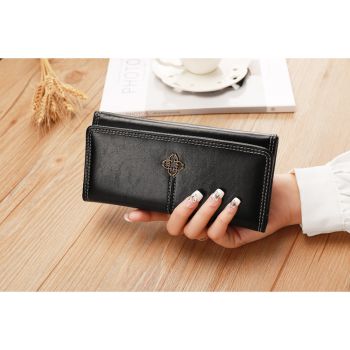 Black Classic Long Bifold Wallet for Women - Large Capacity Card Holder