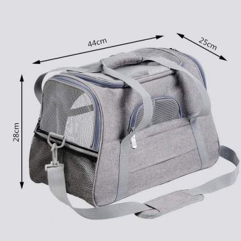 Portable Pet Bag for Small Dogs and Cats - Gray Travel Tote with Pet Mat (44x25x28cm)