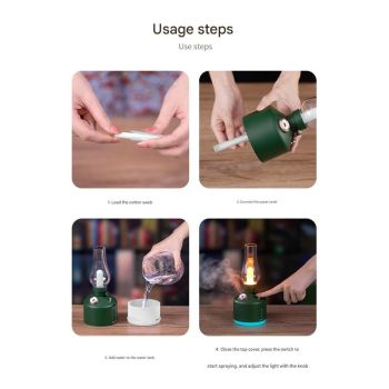 White Retro Kerosene Lamp Humidifier - Rechargeable Cool Mist Maker with Dimmable Light