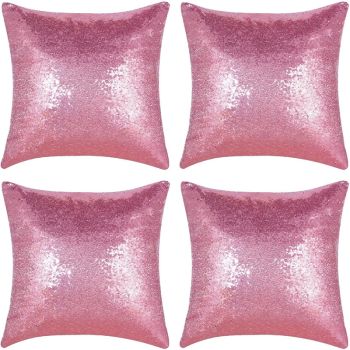 Shiny Sequin Pillowcase - Single-sided gorgeous pillowcase  (Pink pair: 40x40cm)