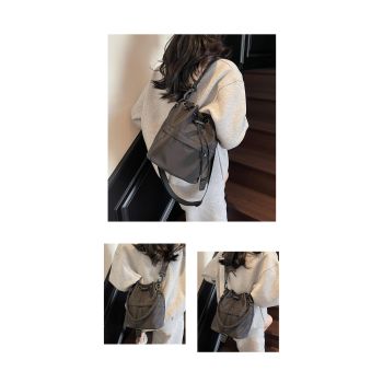 Gray Casual Nylon Drawstring Bucket Bag - Adjustable Strap Crossbody Purse