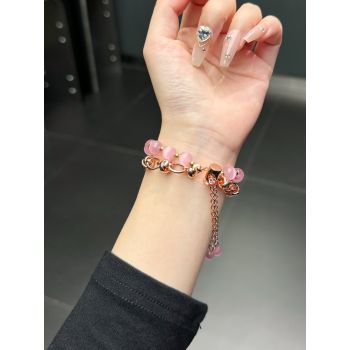2-pcs Pink Elegant Cat's Eye Beaded Bracelet Band for Apple Watch - Women's Luxury Strap (Compatible Size :38/40/41MM )