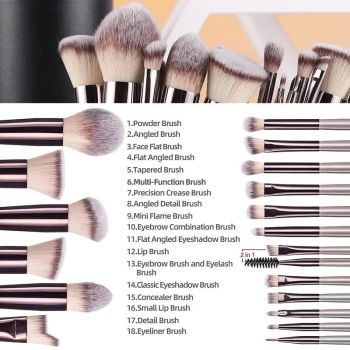 Beige 18-Piece Makeup Brush Set - Professional Synthetic Fiber Brushes with Wooden Handles for Flawless Beauty