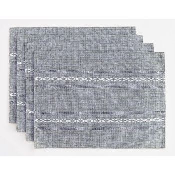 4 Pcs Blue Woven Placemats - Heat Resistant Kitchen Table Mats, Coffee Tea Cup Coasters, Linen Blend Dining Decor