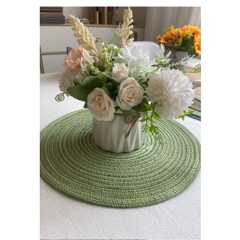 8 Pcs Green Woven Round Placemat - Non-Slip, Heat-Resistant Dining Table Mat,  30cm
