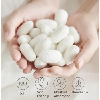 Size L White French Style Mulberry Silk Wireless Bralette - Triangle Cup Anti-Sagging Bra for Fuller Busts, Lightweight Comfort