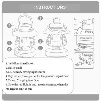 Pink Retro Snail Night Light - Portable Rechargeable Camping Lantern with Hook, 3-Color Dimming