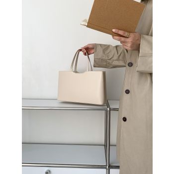 Brown Large Capacity Tote Bag - Minimalist PU Leather Handbag for Daily Commute