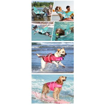 Size XS Beige And Blue Sailboat Pattern Pet Life Jacket for Dogs - Summer Swimming Safety Vest with Shark Fin for Small to Large Breeds