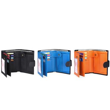 Black And Orange Men's Short Leather Wallet with RFID Protection - Genuine Cowhide Cardholder with Coin Pocket