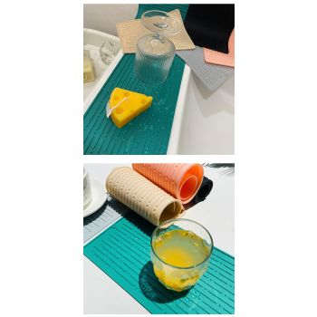 30*14.5CM Pink Silicone Draining Mat 4-Pack - Heat-Resistant Non-Slip Kitchen and Bathroom Pad for Cups and Utensils