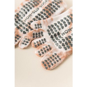2 Pairs Green Tie-Dye Non-Slip Yoga Socks for Women - Five-Toe Cotton Blend Socks for Pilates and Indoor Sports
