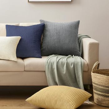 Black Plush Striped Pillow Covers 45x45cm - Set of 4 Corduroy-Style Cushion Covers with Invisible Zipper, Soft and Washable for Sofa Decor