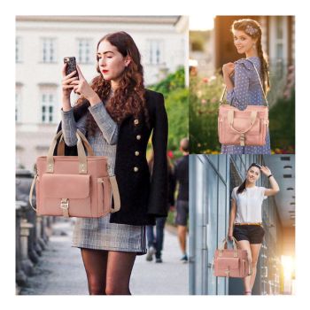 Pink Spacious Insulated Lunch Bag - Wide Open Design, Removable Strap, Side Water Bottle Pockets - Perfect for Work, Picnic & Travel