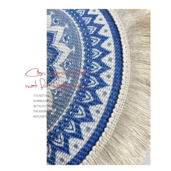 4 Pcs Beige and Grey Boho Chic Woven Cotton Placemat with Tassels - Nordic Bohemian Style(Tableware is a prop for shooting and is not included)