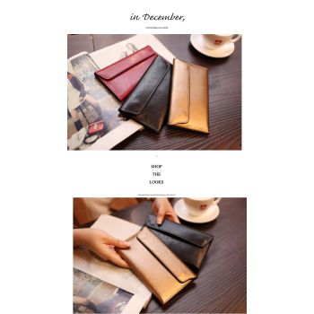 Black Women's Genuine Leather Long Wallet - Slim Business Clutch with Snap Closure, Multi-Card Holder
