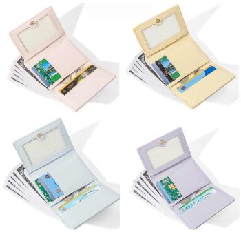 Pink Compact Women's Bow-Accent Wallet - Fresh Minimalist PU Leather Foldable Card Holder with Multiple Slots