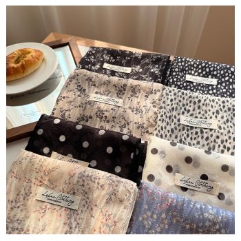 Style 11 Dark Grey Versatile Patterned Square Scarf | 65x65cm Lightweight Polyester Neckerchief Headband | Vintage Polka Dot & Floral