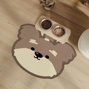 2 Pcs Style 1 White And Black Puppy pattern Cartoon Pet Feeding Mat for Cats & Dogs - Absorbent Diatom Mud Splash-Proof Mat, Easy to Clean