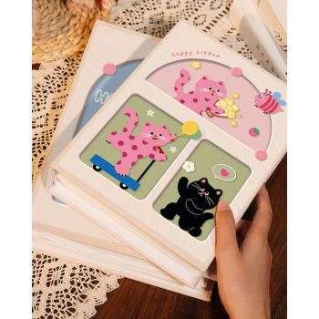 Cover 2 Colorful 7-Inch 100-Photo Cartoon Cat Album - Large Capacity Family Photo Storage Book with Suede and Crystal Cover
