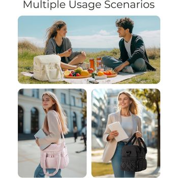 Pink Chic Double Deck Insulated Lunch Bag - Leakproof Cooler Tote for Women