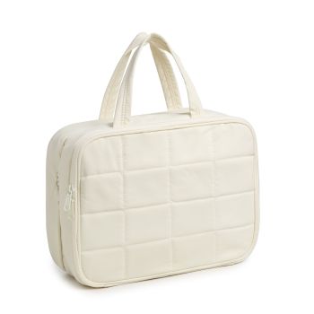 Size L Beige Quilted Hanging Toiletry Bag with Jewelry Organizer - Travel Cosmetic Case(31*12*23)