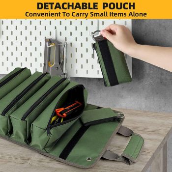 Grey Heavy Duty Roll-Up Tool Bag Organizer - Waterproof Oxford Fabric Pouch with Multiple Pockets
