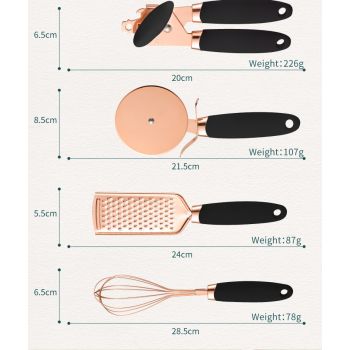 Blue And Rose Gold 7-Piece Kitchen Gadget Set - Stainless Steel Utensils with Comfort Grip Handles