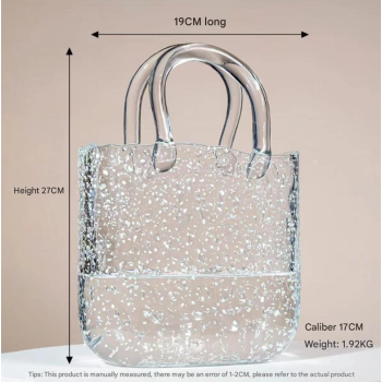 Large Tote Bubble Bag Luminous INS-Style Glass Vase Modern Minimalist Hydroponic Flower Holder Creative Desktop Decorative Floral Arrangement