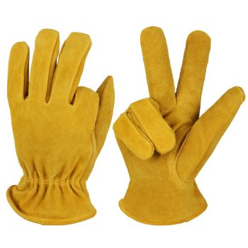 M Coffee Durable Cowhide Work Gloves - Insulated Windproof Anti-Slip for Outdoor Handling & Cycling