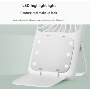 White Portable Handheld Fan with Makeup Mirror - USB Rechargeable 3-Speed Mini Fan for Summer Cooling