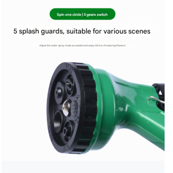 10m Retractable Spring Garden Hose with 5-Function Spray Gun - EVA Burst-Proof Watering Hose for Car Washing