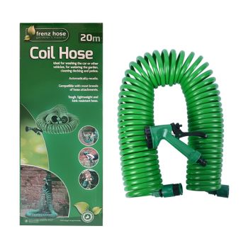 20m Retractable Spring Garden Hose with 5-Function Spray Gun - EVA Burst-Proof Watering Hose for Car Washing