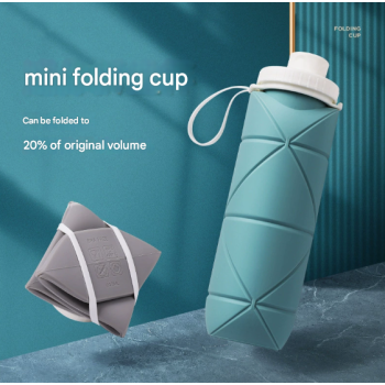 Dark-blue Portable Silicone Collapsible Water Bottle - Foldable Sports Cup for Cycling and Outdoor Fitness