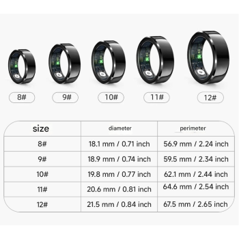 Gold Round 0.81inch Smart Ring with Heart Rate and Sleep Tracking - IP68 Waterproof Fitness Tracker with Step Counter
