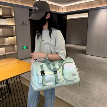 White Iridescent Gym Bag with Wet-Dry Separation - Large Capacity Travel and Fitness Duffel