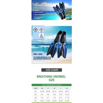 M Blue Adult Professional TPR Swim Fins - Rubber Snorkeling Flippers for Diving and Free Swimming
