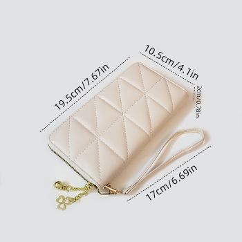 Silver-grey Women's Classic Quilted Long Wallet - Premium Diamond Stitch Zip Around Card Holder with Multiple Compartments