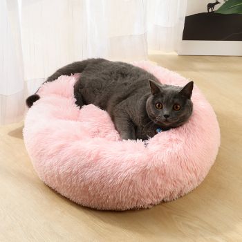 Black 50cm Cozy Round Pet Bed - Plush Cat & Dog Bed with Non-Slip Base, Machine Washable