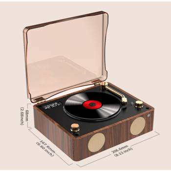 Retro Turntable Style Bluetooth Speaker & CD Player with Display - USB Rechargeable