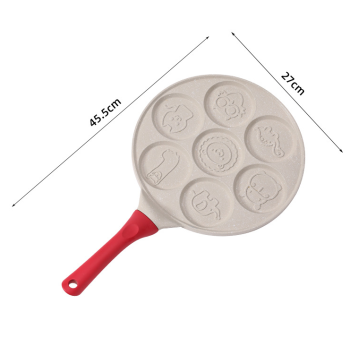Beige Steak + Wood Grain Handle (Gas Model) Non-Stick Pancake Pan - 7-Hole Fun Shapes Breakfast Griddle (27cm)